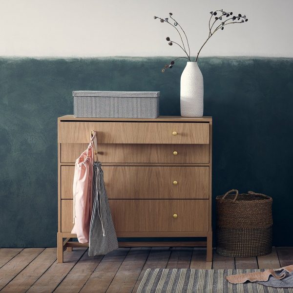 Teak Wide 4 Drawer Chest With Brass Knobs